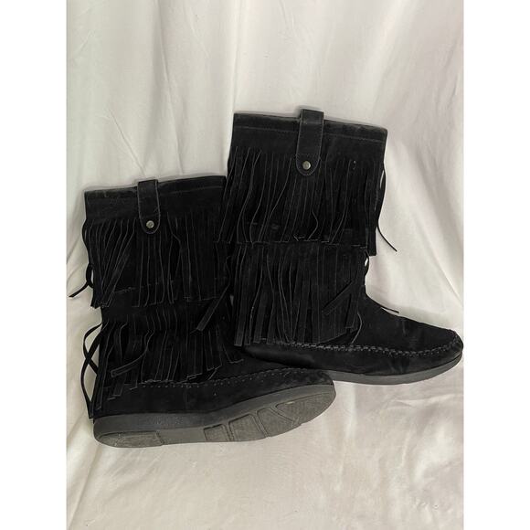 Rampage Fringe Suede Boots Women’s 8M Black Ram-Cammy BOHO Hippie Cosplay Rodeo - Picture 7 of 11